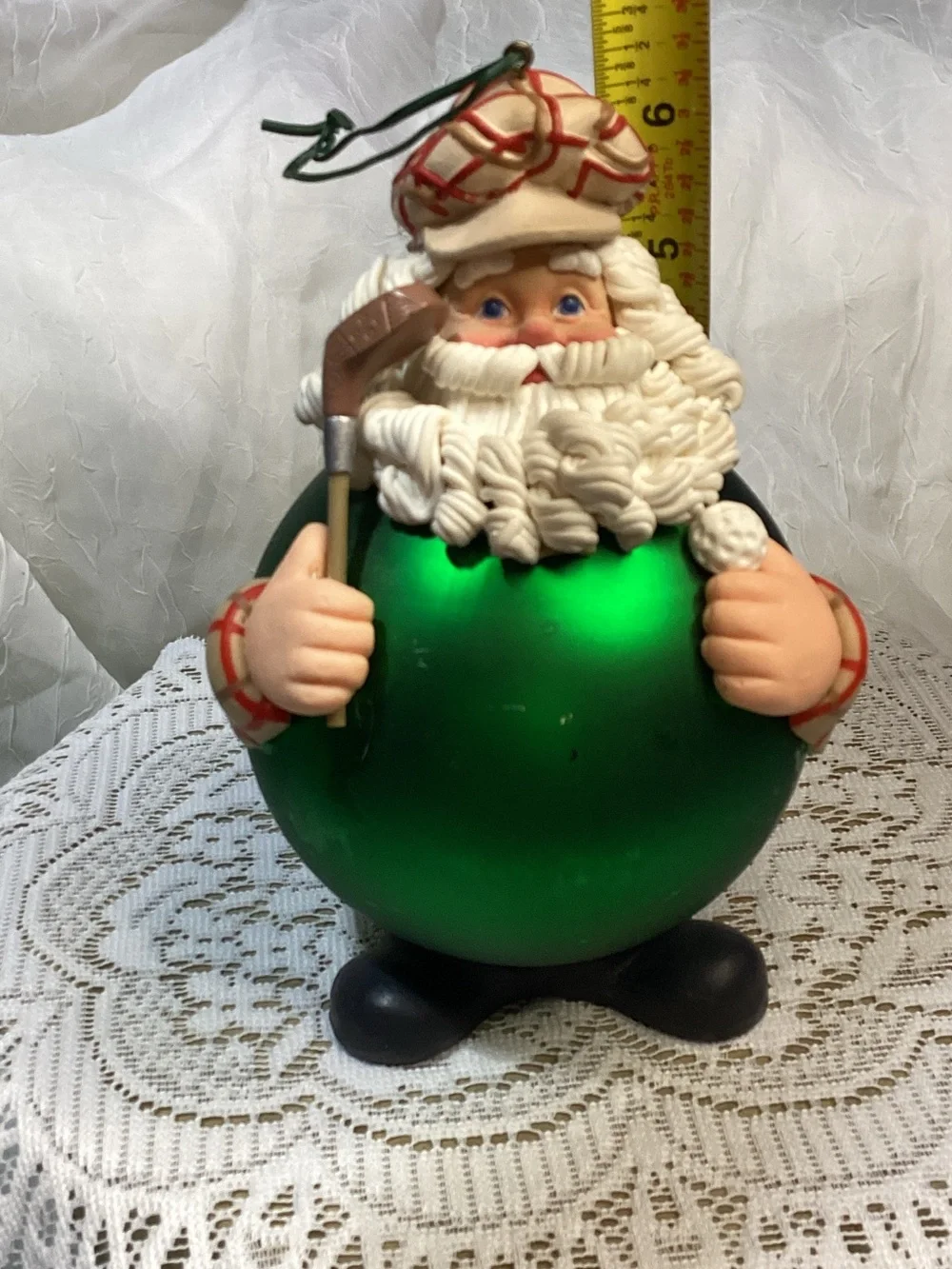 Department 56 Mercury Glass Green Golfing Santa Claus Christmas Ornament
